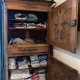 Antique solid wood wardrobe - burl panels and fittings