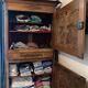 Antique solid wood wardrobe - burl panels and fittings
