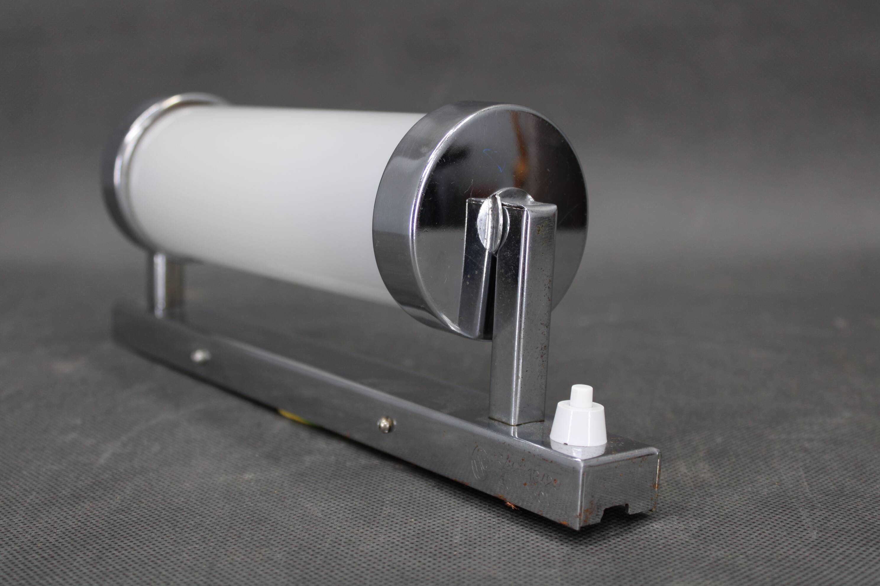 1930s Bauhaus chrome and milk glass tubular wall light, Czechoslovakia, restored