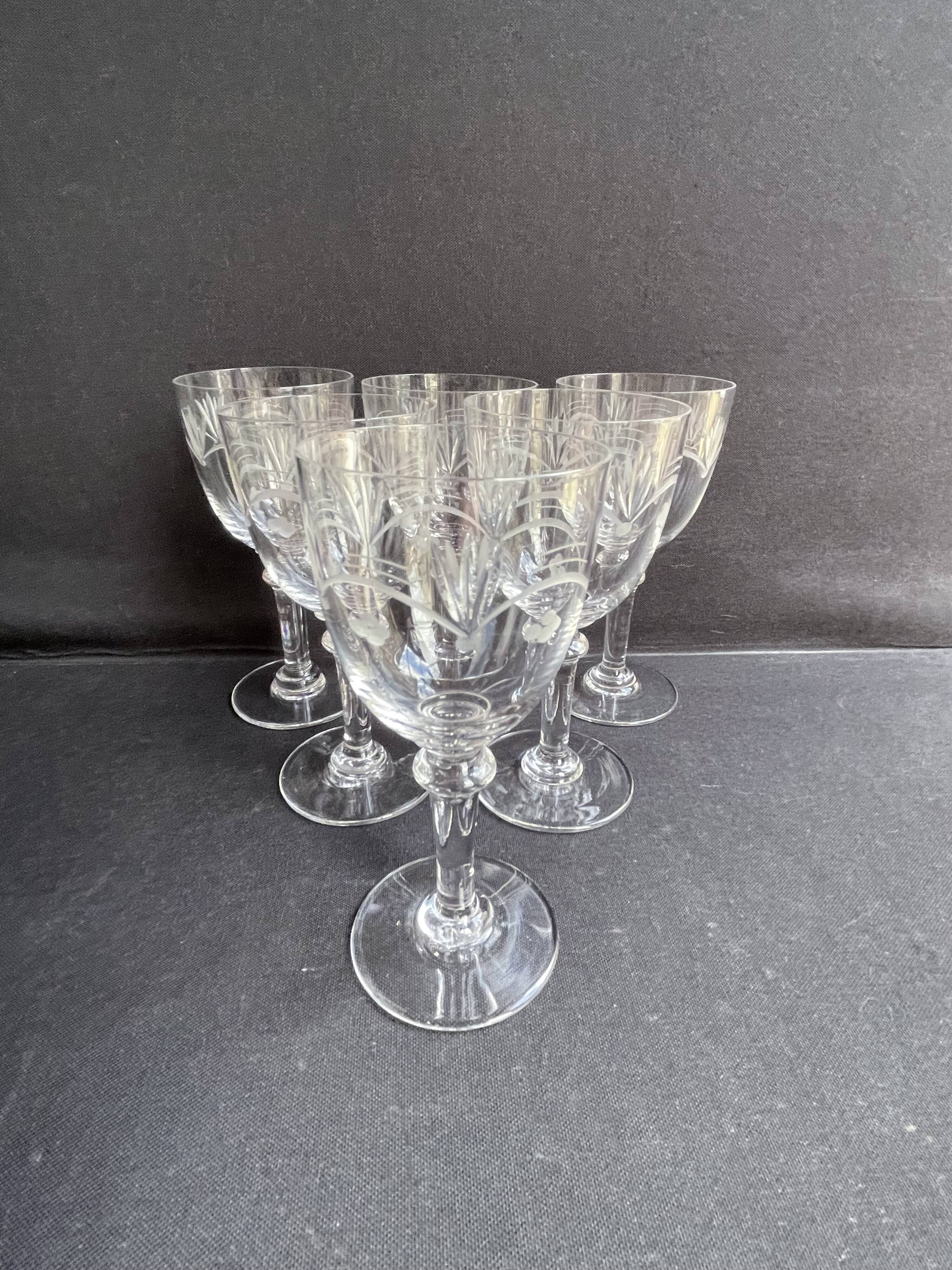 6 White wine or port glasses in blown, cut and engraved crystal