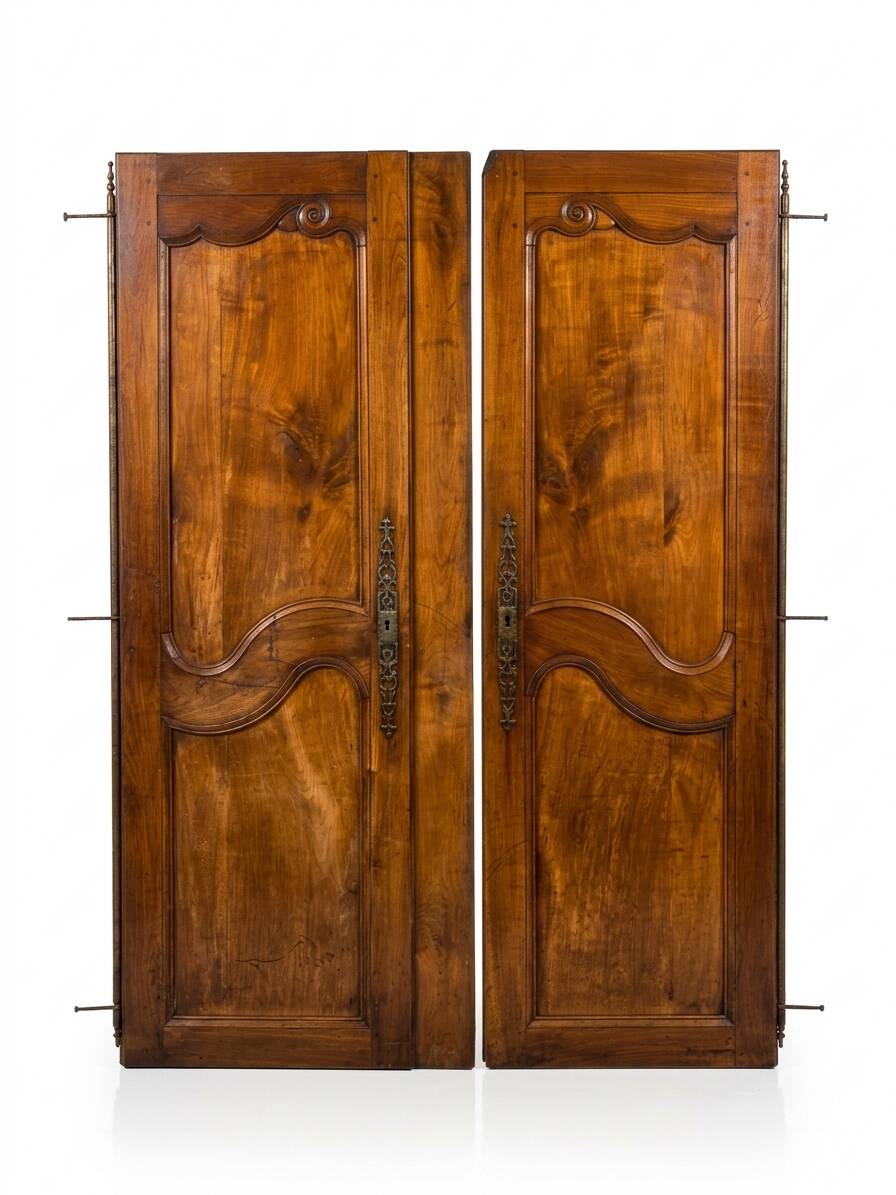 Paire de portes de placard style Louis XV en merisier massif