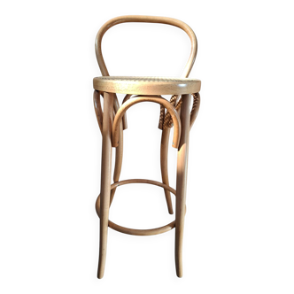 Sgabello Thonet Style in Legno Curvato e Paglia di Vienna '70