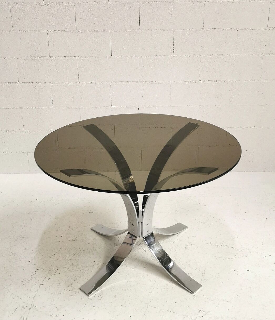 Round table chrome and smoked glass, 1970