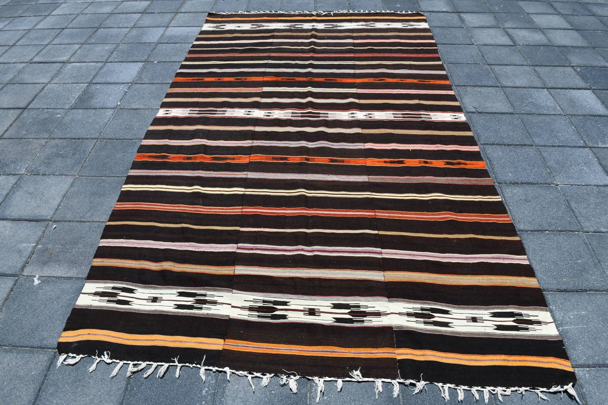 Tapis Kilim turc à motif marocain rayé en 100 % laine, 181x305 cm