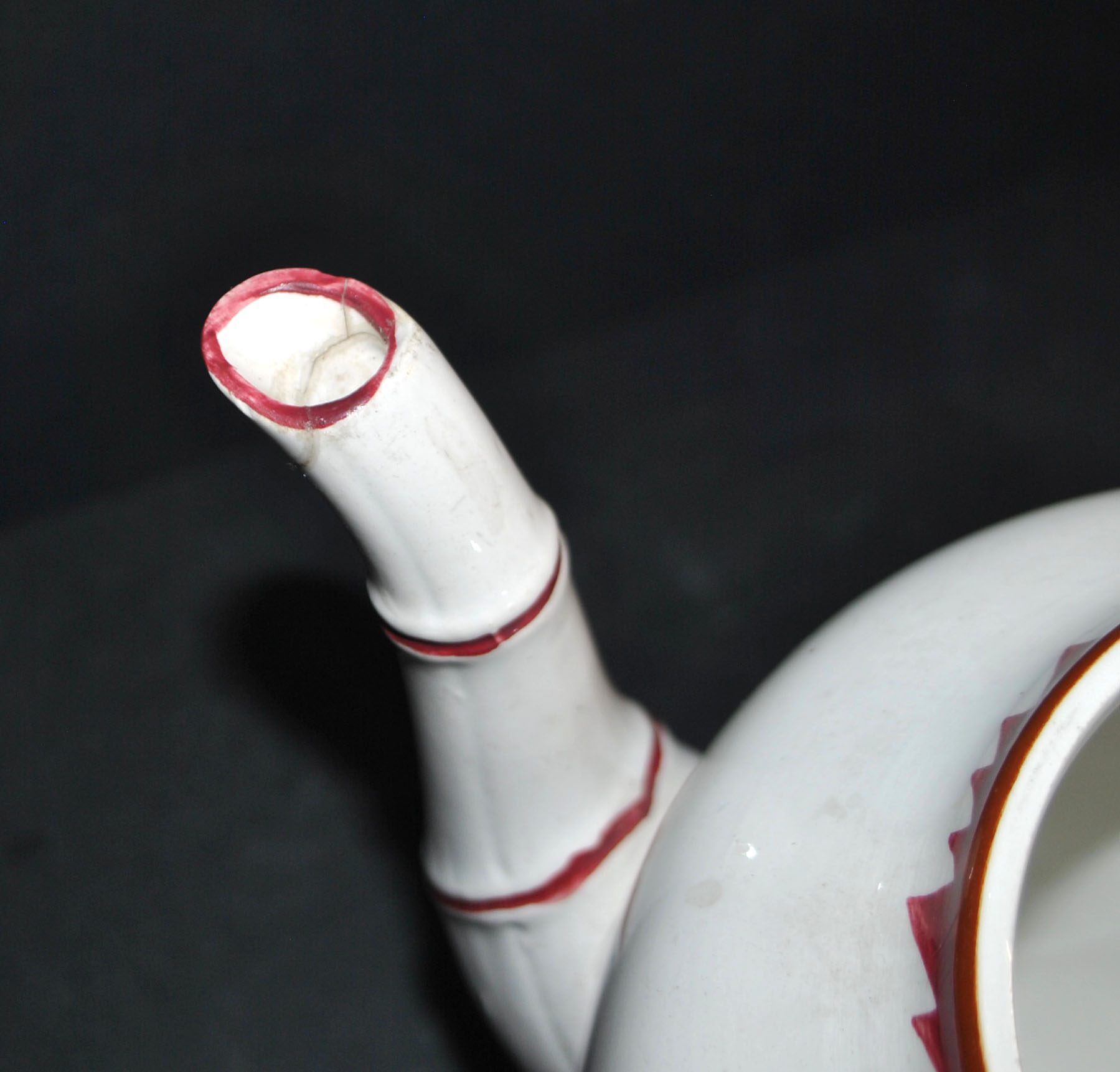 Sarreguemines coffee pot, Colmar polychrome decoration, bamboo shape, 1930.