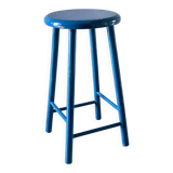 Vintage stool electric blue wood