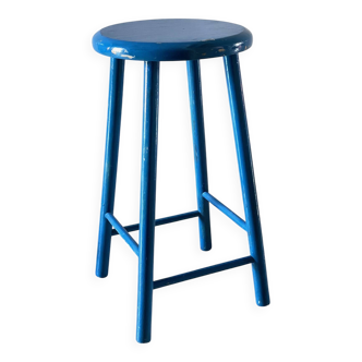 Vintage stool electric blue wood