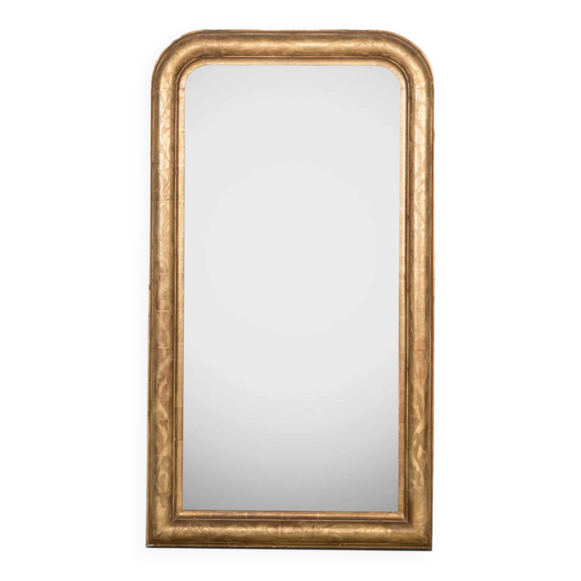 Miroir Louis-Philippe étroit du 19e siècle avec fleurs