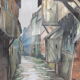 Watercolor framed half-timbered houses
