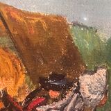 Oil on canvas, Breton scene, Breton village, signed Le Hellocq, Pont Aven