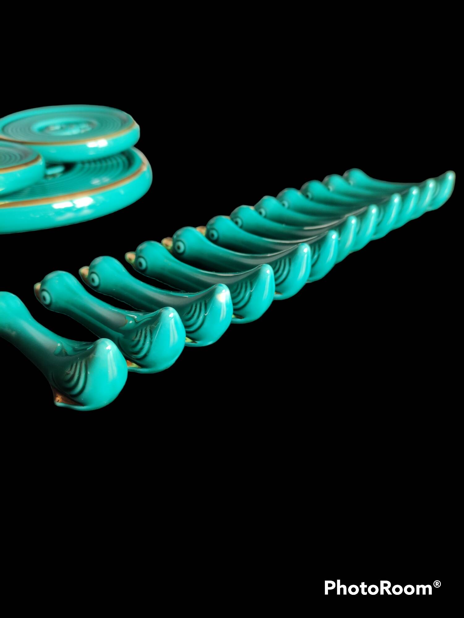 turquoise ceramic dinner service from the 40s/50s