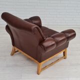 Fauteuil danois vintage, années 1970, cuir, bois de chêne