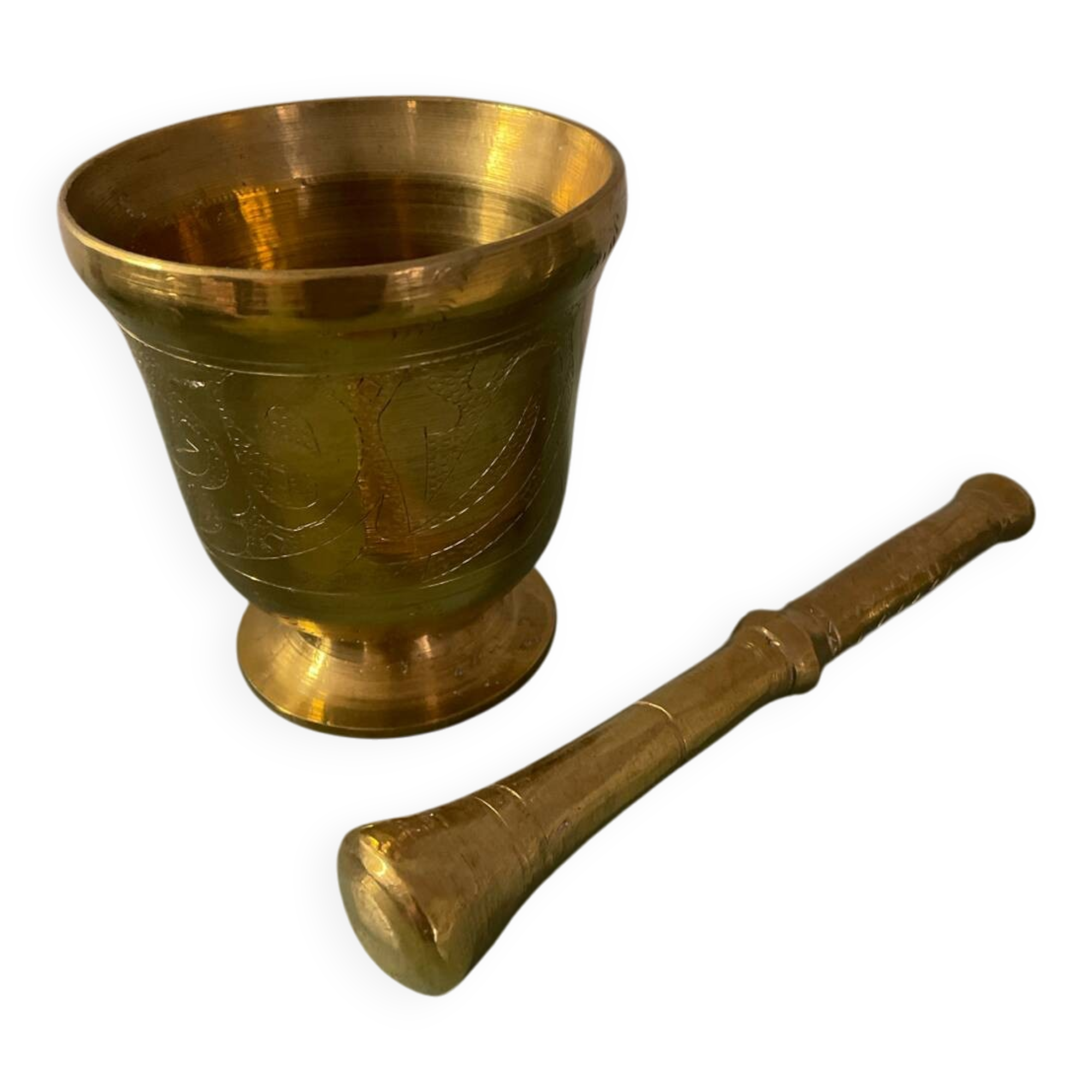 Golden metal mortar and pestle