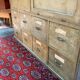 Old workshop furniture in good condition. 8 drawers and 2 drop-down doors, very