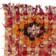 Vintage Handwoven Checkered Kilim Rug with Red and Beige Checkered Design and Colorful Wool Pom Pom