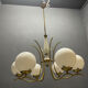 White Opaline Glass & Brass Chandelier, 1960s