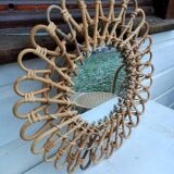 Round rattan mirror