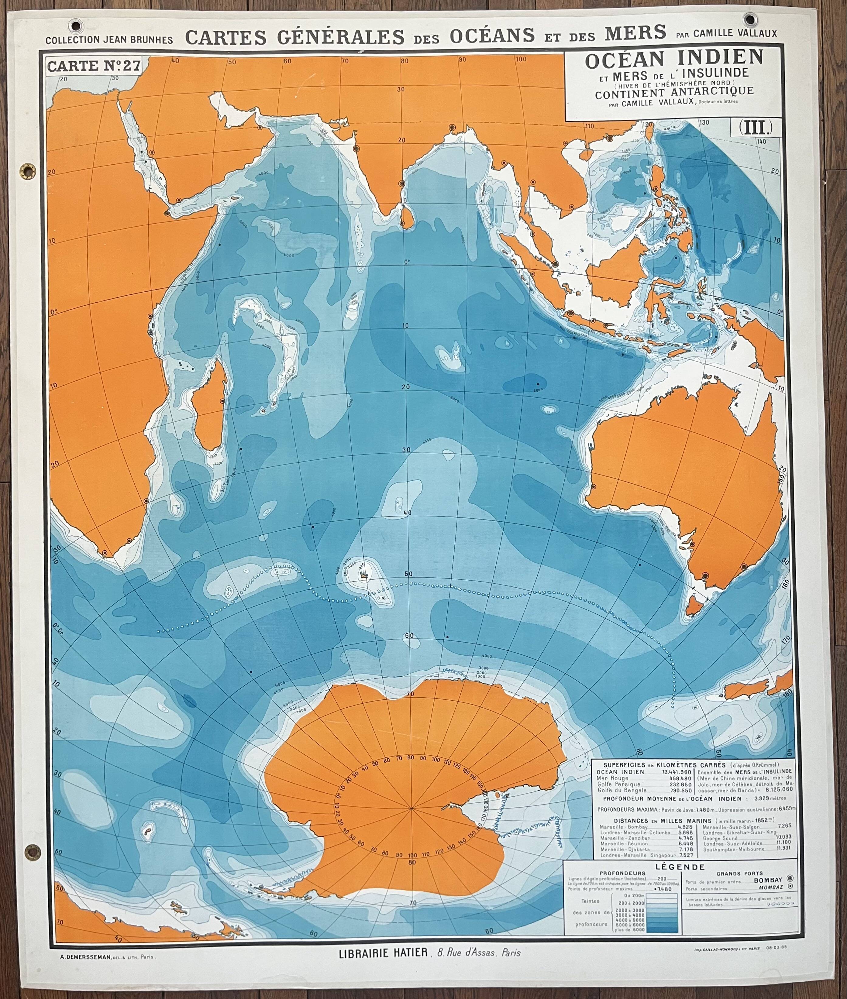 Old school map Hatier 27, 1940 - Indian Ocean, Antarctica