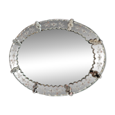 Miroir vénitien ancien ovale en verre gravé, Murano début XXe