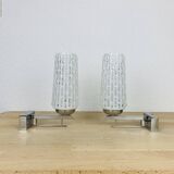 Pair of chrome metal wall lights and opaline tulips from the 70s