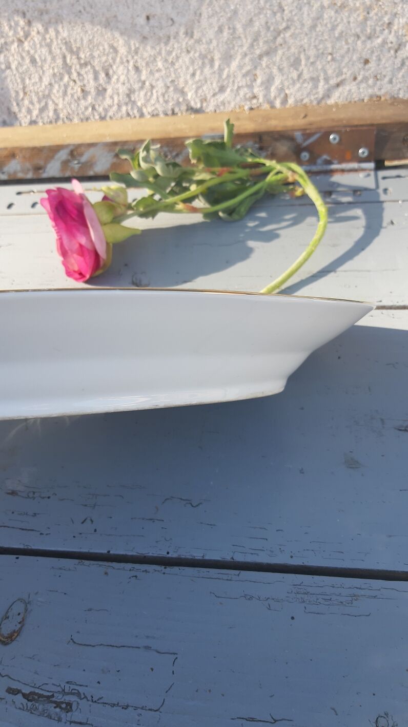 former oval white and gold Limoges porcelain dish