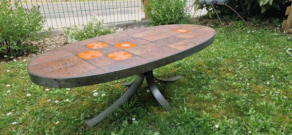 Table Basse en Pierre de Lave et Céramique par Jean Jaffeux
