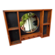 Étagère bois miroir rond année 80