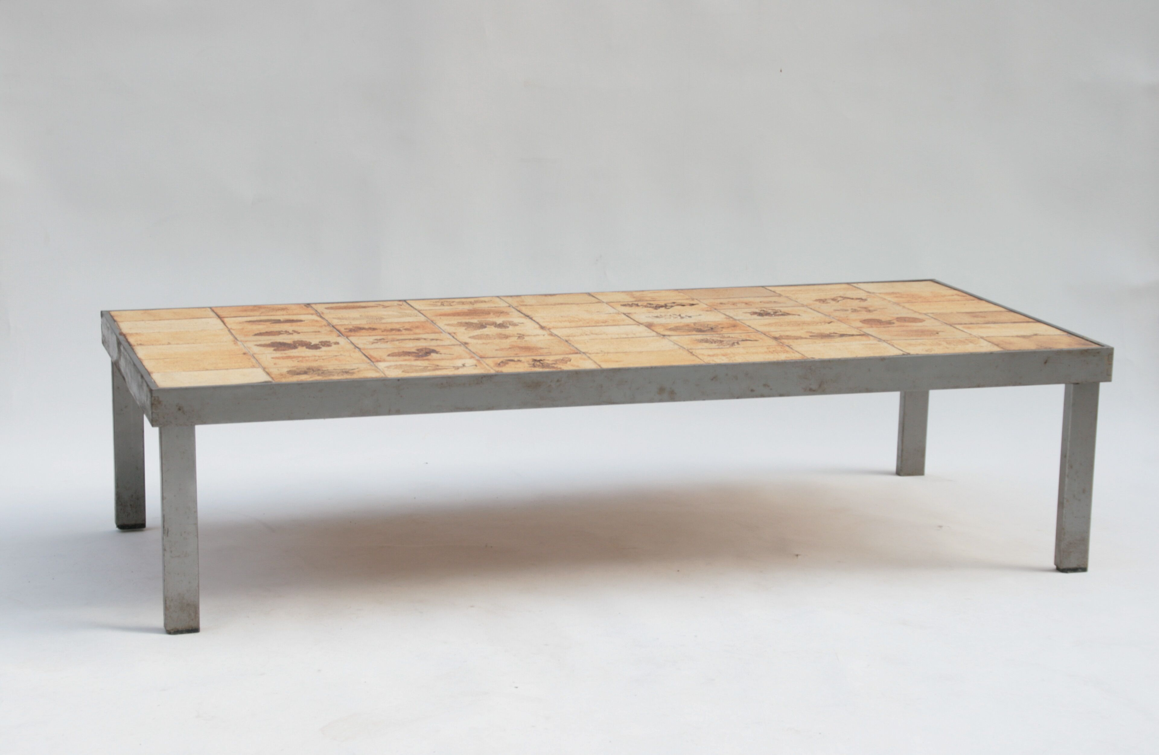 Rectangular metal and cermal herbarium coffee table by Roger Capron, 1960s