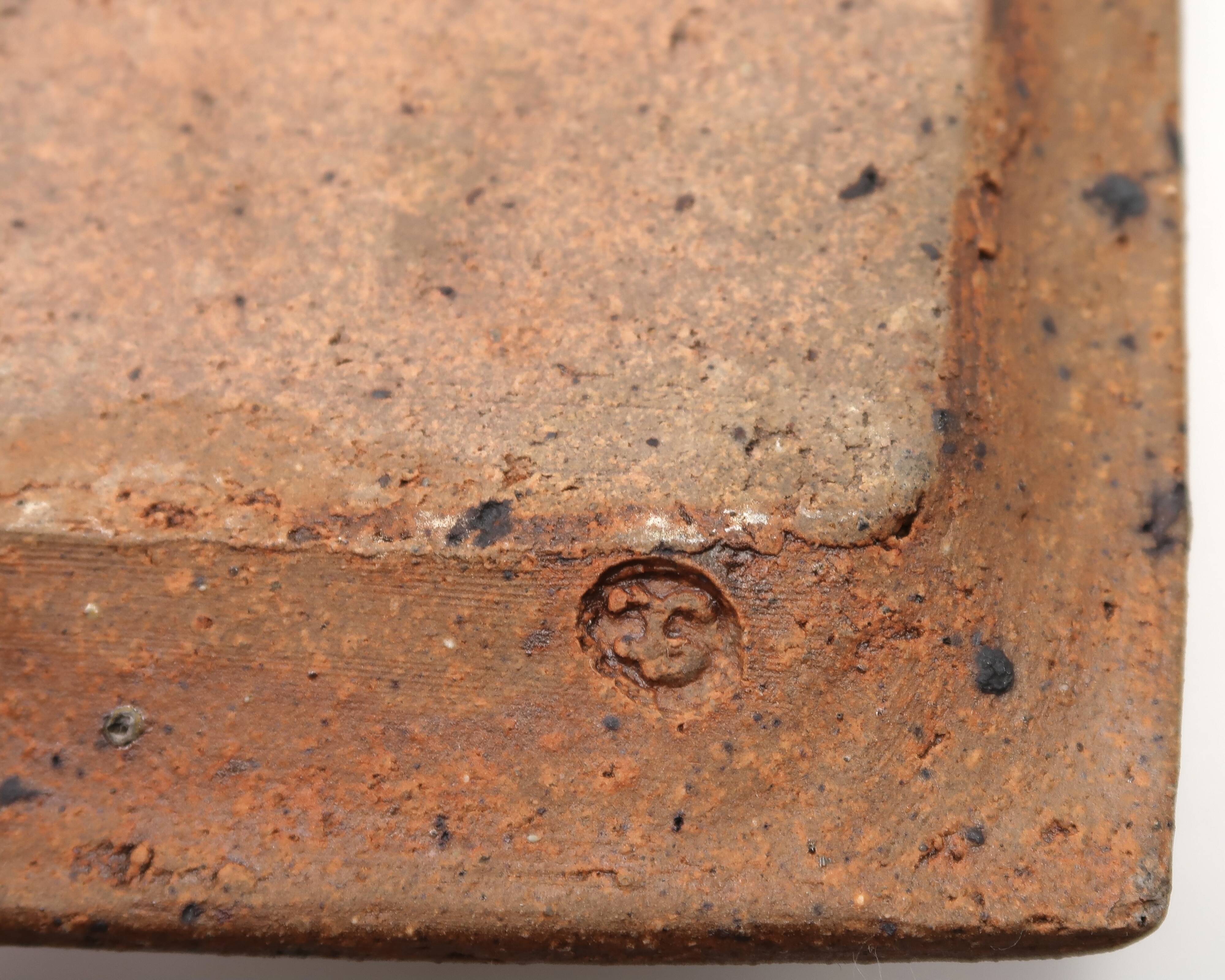 Rectangular dish in stoneware by Gustave Tiffoche, 1960s ceramics.