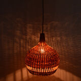 1960s scandinavian ceiling lamp with wicker shade, Denmark