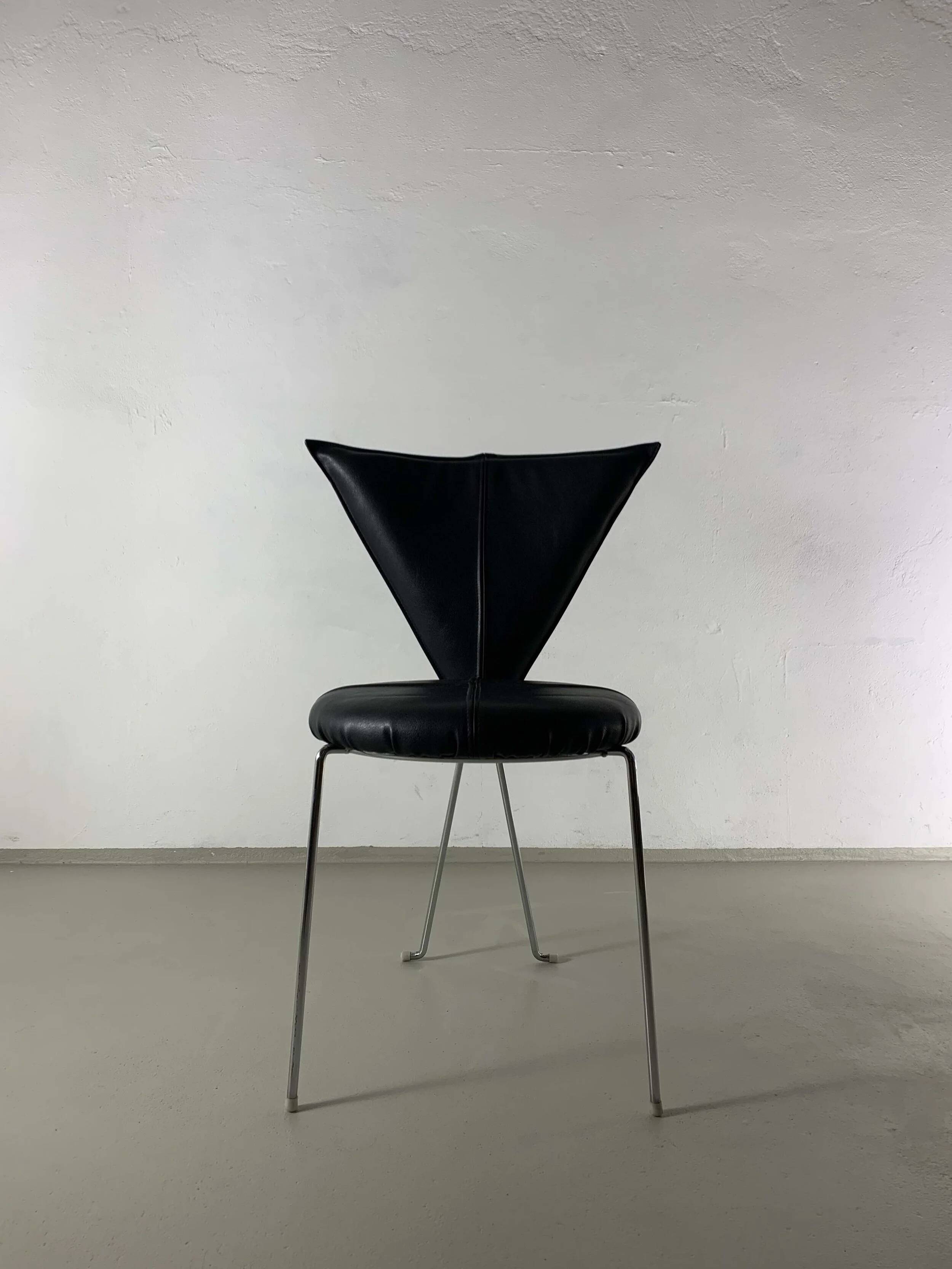 6 black leatherette metal chairs from Lubke, Germany, 1990s