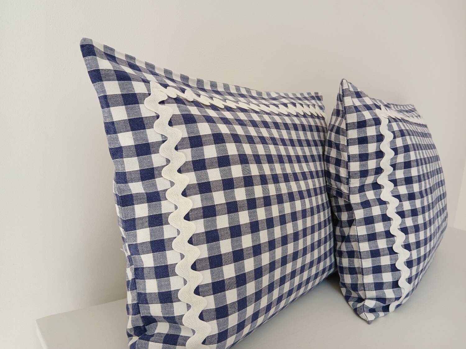 Set of 2 vintage cushions, blue gingham