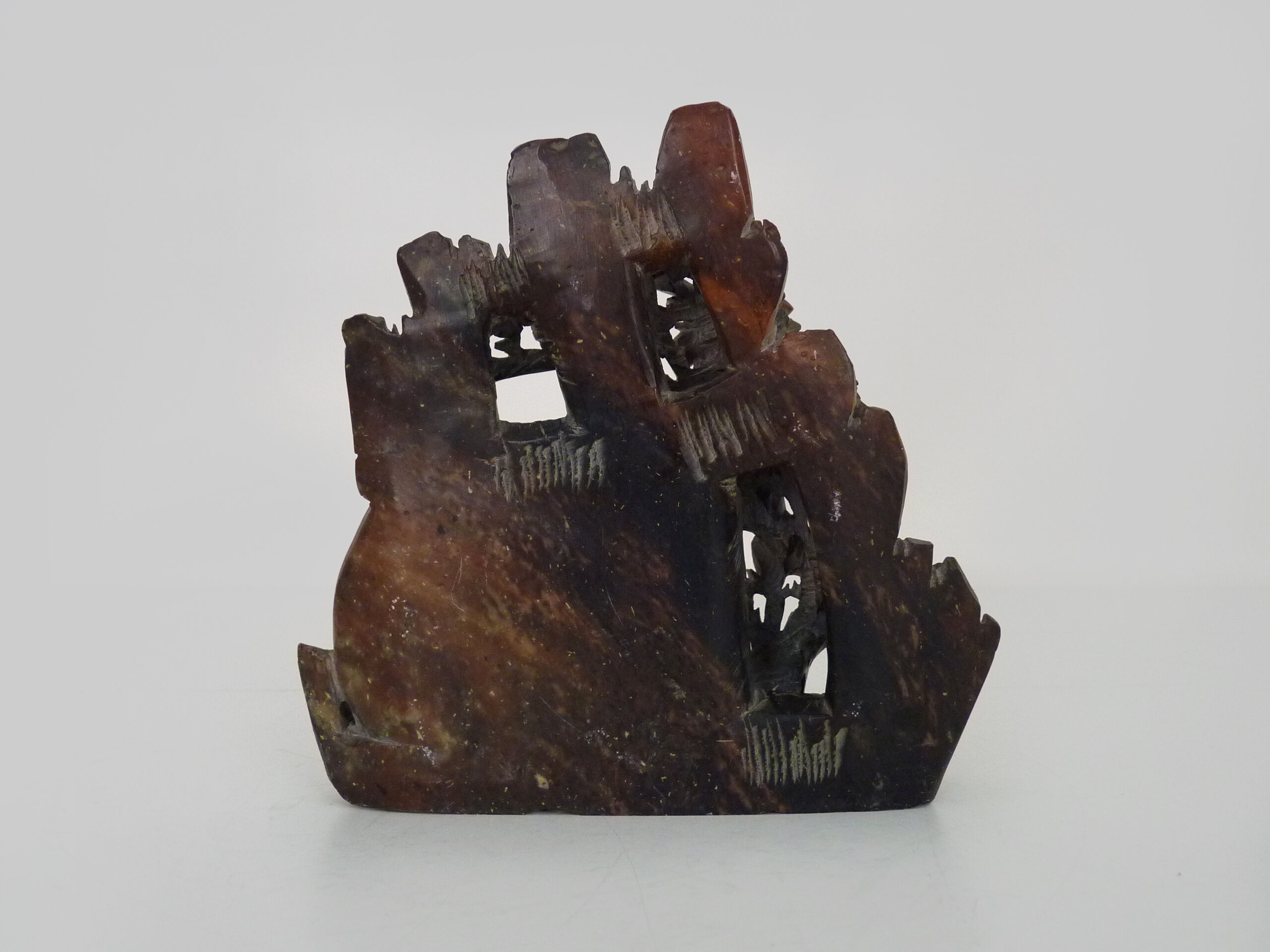 Vintage Chinese carved stone vase with chrysanthemum flowers