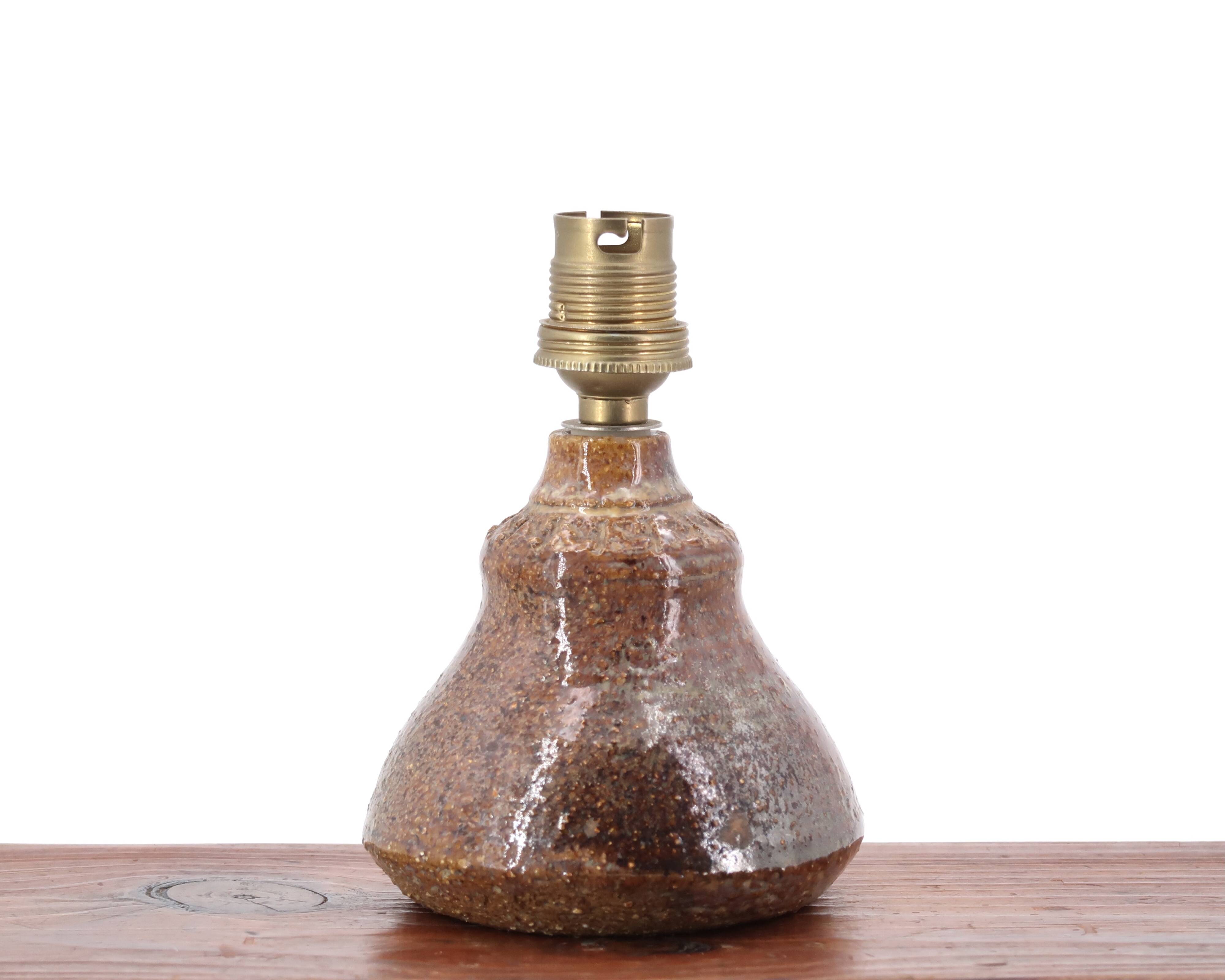Ceramic stoneware lamp, raffia lampshade, 1960s