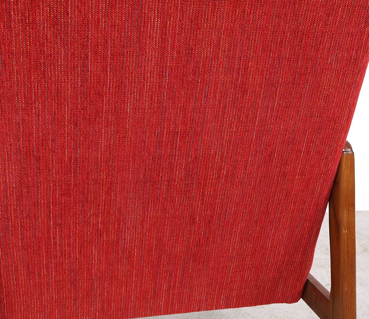 Danish vintage design wooden armchairs with coral fabric, 1950s