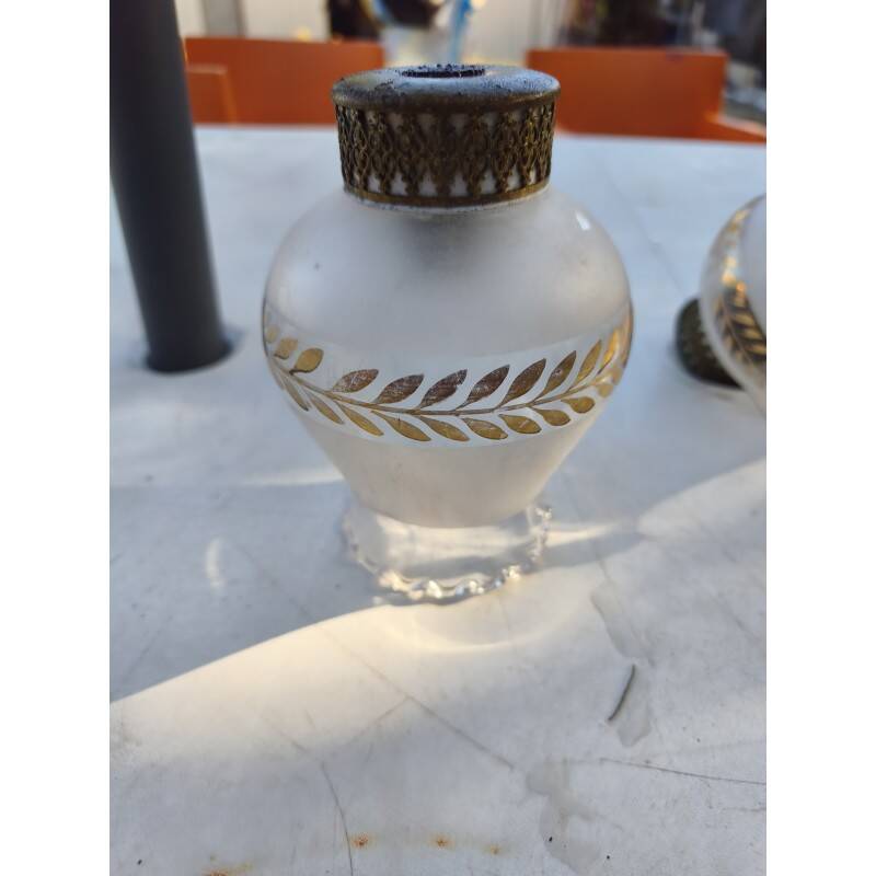 Pair of glass and brass tulips with gold decoration.