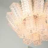 Vintage Austrolux Glass Chandelier: Mid-Century Chrome Pendant Light