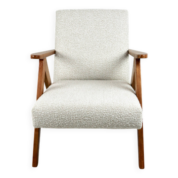 Fauteuil vintage en tissu bouclé blanc ivoire modèle B-310, années 1970