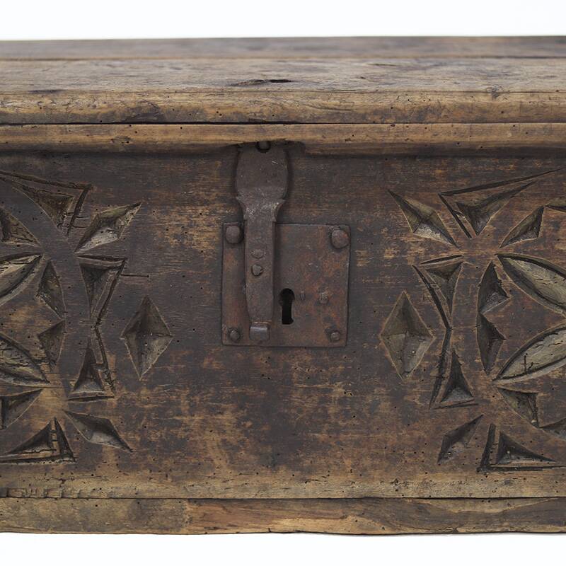 Antique 18th Century Spanish Folk Art Carved Chest