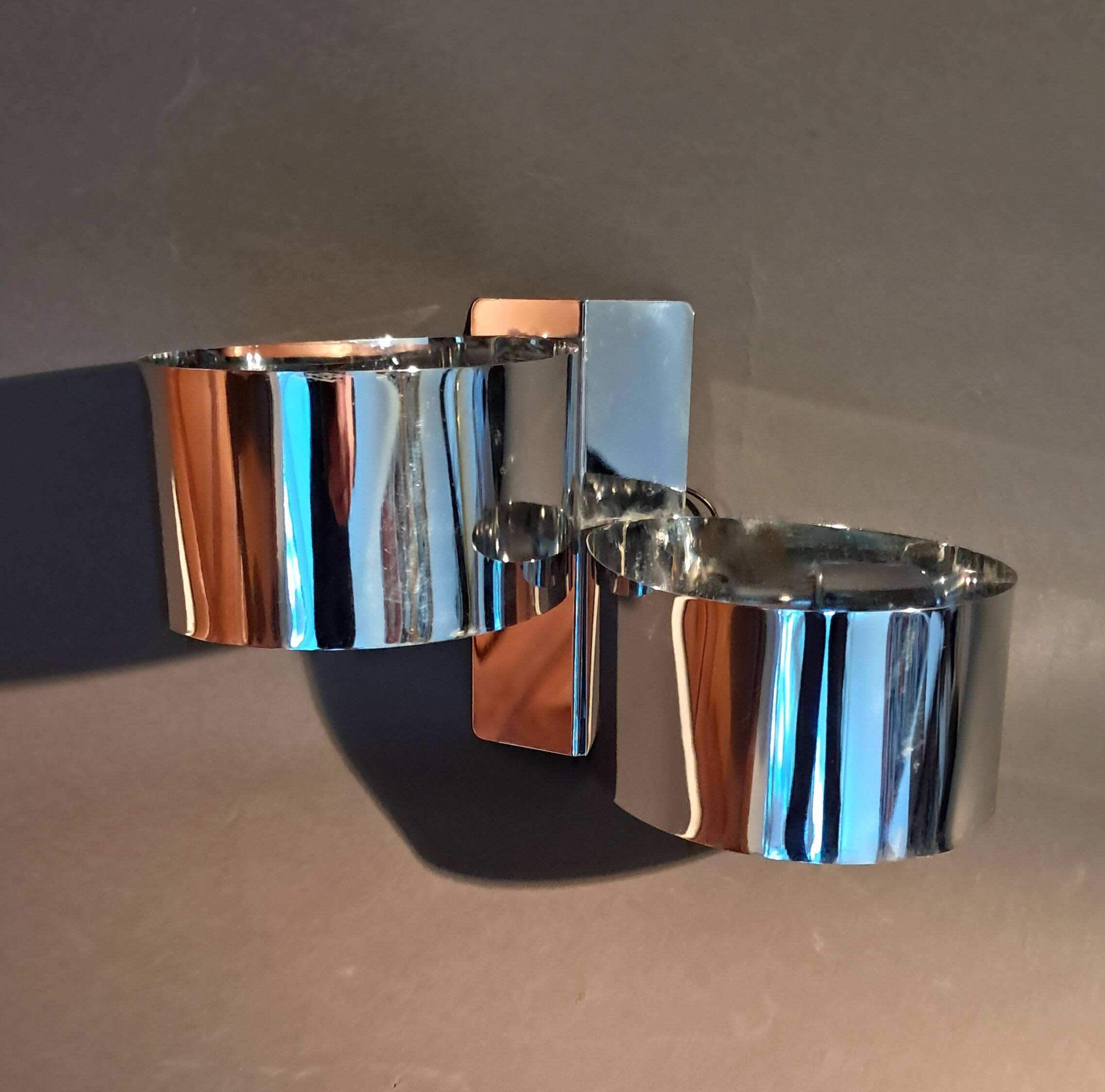 Spage age stainless steel wall light with two lights, 1970.