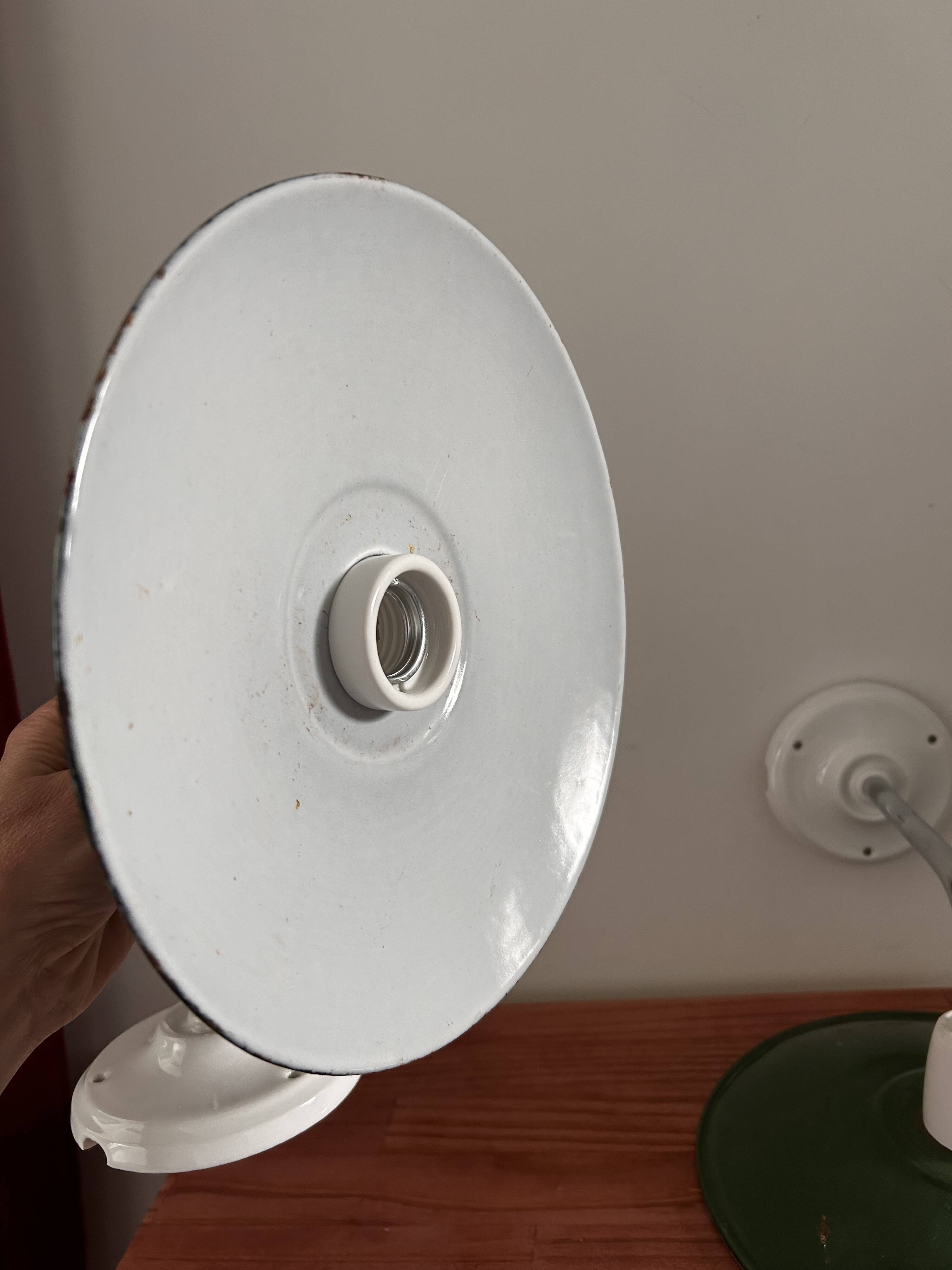 Pair of wall lights in green enameled sheet metal
