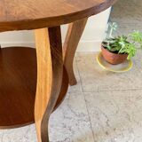 Vintage round oak coffee table with 2 trays