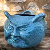 Ceramic vase, three faces, blue marble effects, signed