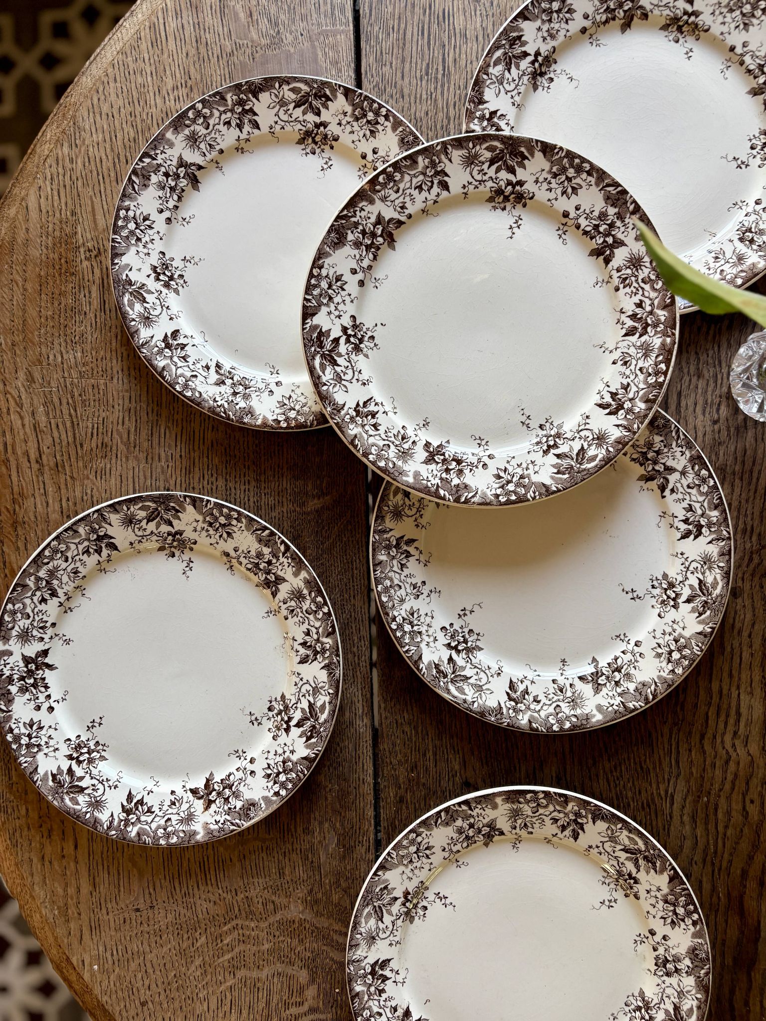 Set of 6 antique ironstone dessert plates, Alphand pattern by Sa