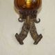 Pair of Hand Forged Wrought Iron Medieval Style Wall Lights with Amber Shades 42