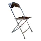 6 chaises pliantes en Plexiglas fumé et métal chrome Chaisor 1970