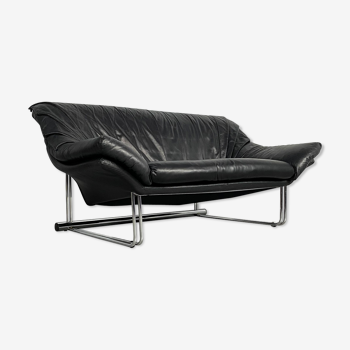 Postmodern leather and chrome sofa, c.1970