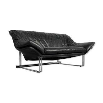 Postmodern leather and chrome sofa, c.1970