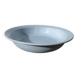 Round, flat, sky-blue ceramic salad bowl from Moulin des Loups