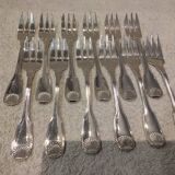 12 fourchettes à gateaux métal argenté orfèvre Cailar Bayard coquille